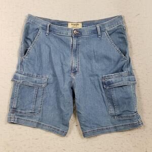 Wrangler Authentics Shorts Mens 38 Blue Denim Cargo Stretch Utility Pockets